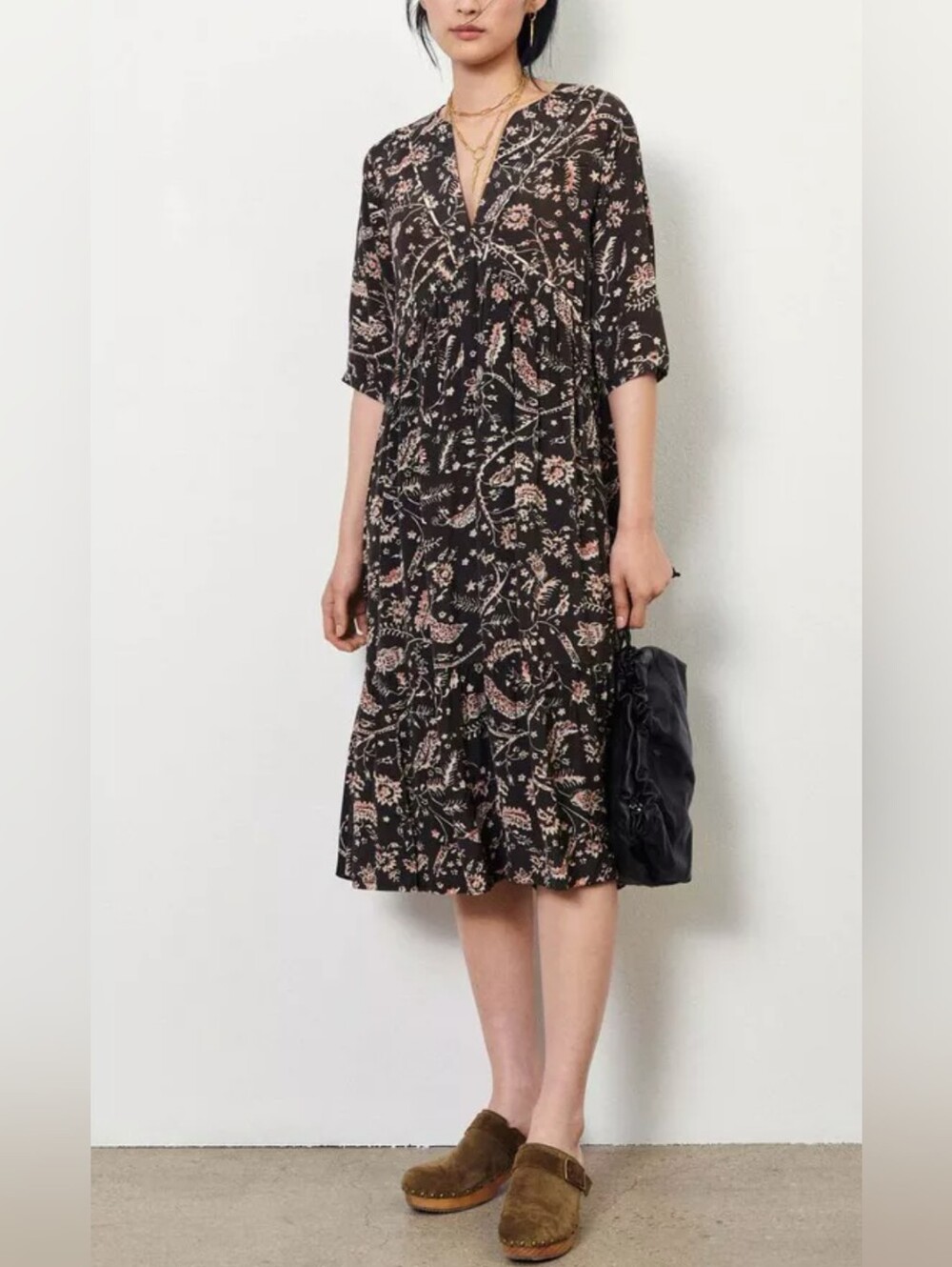 ba&sh Cherry Printed Midi Dress Fall Floral Dress Size 2 (US 6)